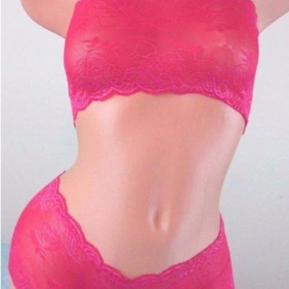 Lingerie - Lipstick Pink Sexy Lace 2 Piece $L-BUN$ - Picture 5 of 6